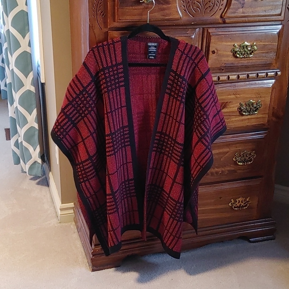Nicole Miller Original Black & Red Plaid Cozy Wrap One Size